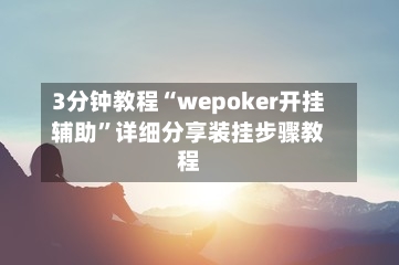 3分钟教程“wepoker开挂辅助”详细分享装挂步骤教程-第2张图片