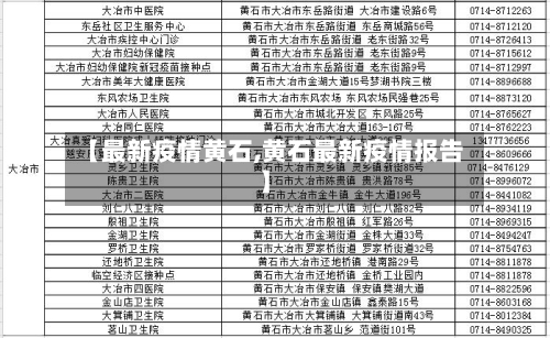 【最新疫情黄石,黄石最新疫情报告】